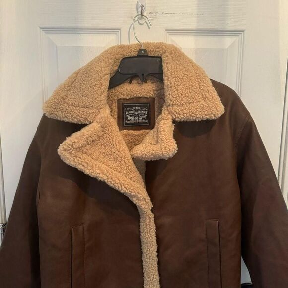 Levi's Women's Faux Leather Full Zip Trucker Jacket Brown Small NWT - Picture 4 of 8